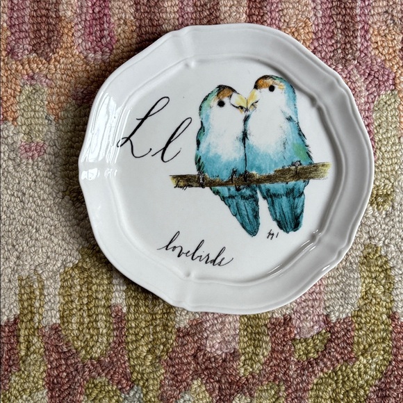 🐦 Anthropologie Linea Carta Diva Pyari Lovebirds Canapé Plate L 2 Blue Lovebirds - Picture 8 of 14